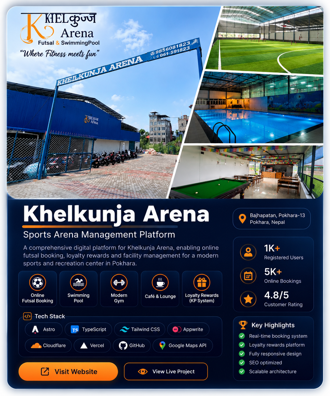 Khelkunja Arena - Sports Arena with futsal courts, swimming pool, and billiards in Pokhara Nepal